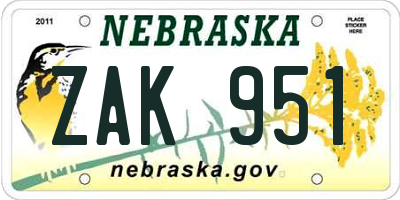 NE license plate ZAK951