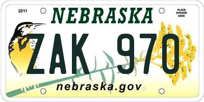 NE license plate ZAK970