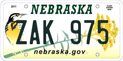 NE license plate ZAK975