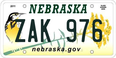 NE license plate ZAK976