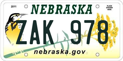 NE license plate ZAK978