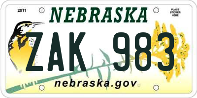 NE license plate ZAK983