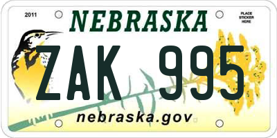 NE license plate ZAK995