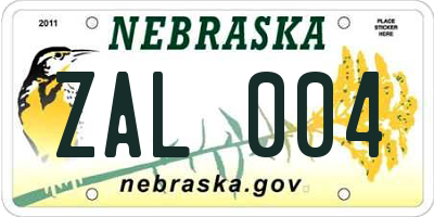 NE license plate ZAL004