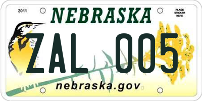NE license plate ZAL005