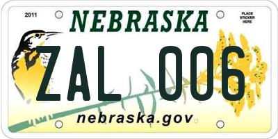 NE license plate ZAL006