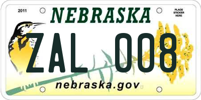 NE license plate ZAL008