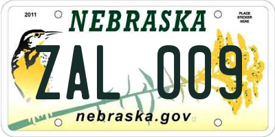 NE license plate ZAL009