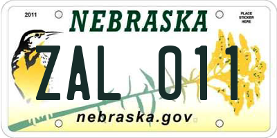 NE license plate ZAL011
