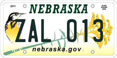 NE license plate ZAL013