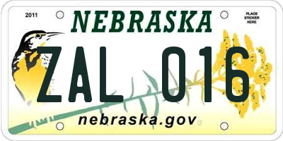 NE license plate ZAL016