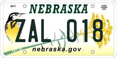 NE license plate ZAL018