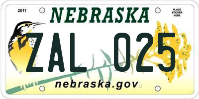 NE license plate ZAL025