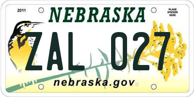 NE license plate ZAL027