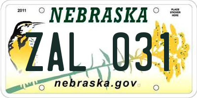 NE license plate ZAL031