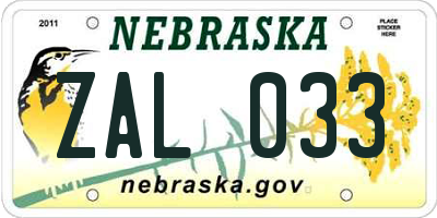 NE license plate ZAL033