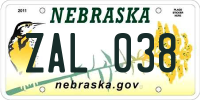 NE license plate ZAL038