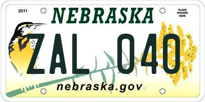 NE license plate ZAL040