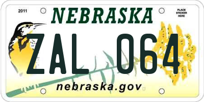 NE license plate ZAL064