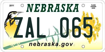NE license plate ZAL065