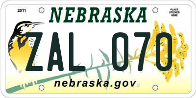 NE license plate ZAL070