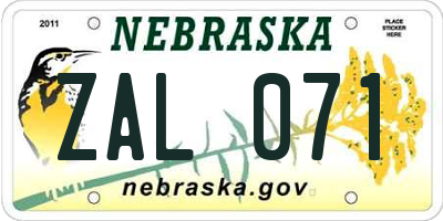 NE license plate ZAL071