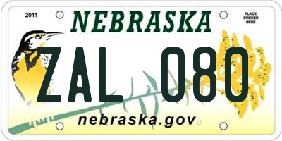 NE license plate ZAL080