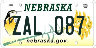 NE license plate ZAL087