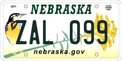 NE license plate ZAL099