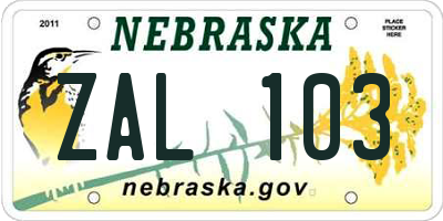 NE license plate ZAL103