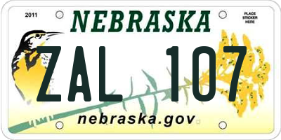 NE license plate ZAL107