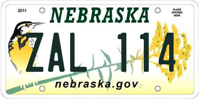 NE license plate ZAL114