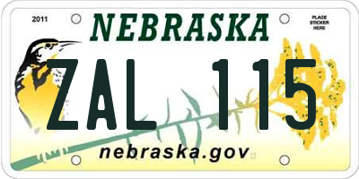 NE license plate ZAL115