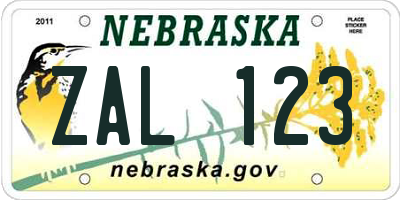 NE license plate ZAL123