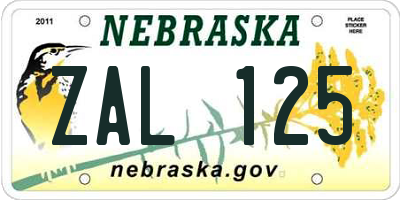 NE license plate ZAL125
