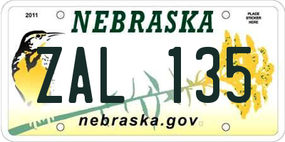 NE license plate ZAL135