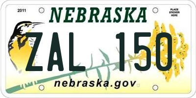 NE license plate ZAL150