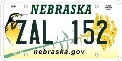 NE license plate ZAL152