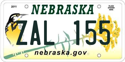 NE license plate ZAL155