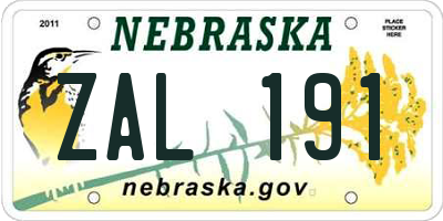 NE license plate ZAL191