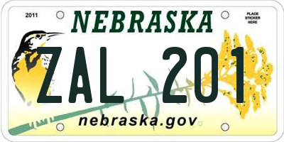 NE license plate ZAL201