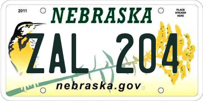 NE license plate ZAL204
