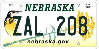 NE license plate ZAL208