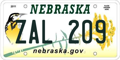 NE license plate ZAL209