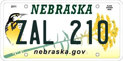 NE license plate ZAL210