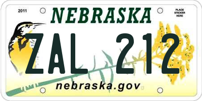 NE license plate ZAL212