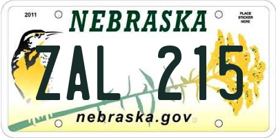 NE license plate ZAL215
