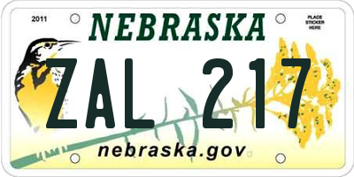 NE license plate ZAL217