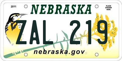 NE license plate ZAL219