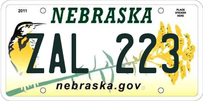NE license plate ZAL223